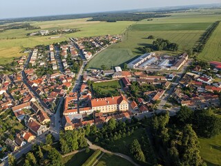 Jaromerice nad Rokytnou Castle and chateau garden park aerial panorama in Vysocina