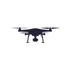 Drone silhouette isolated on white background, representing modern technology for aerial photography, surveillance, and various industrial applications