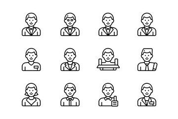 Collection of diverse professional person silhouettes isolated on white background