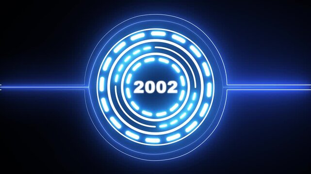 2002 text with screen effects of technological failures. Concept of counting years. Past year technology concept on black background. 4k video animation
