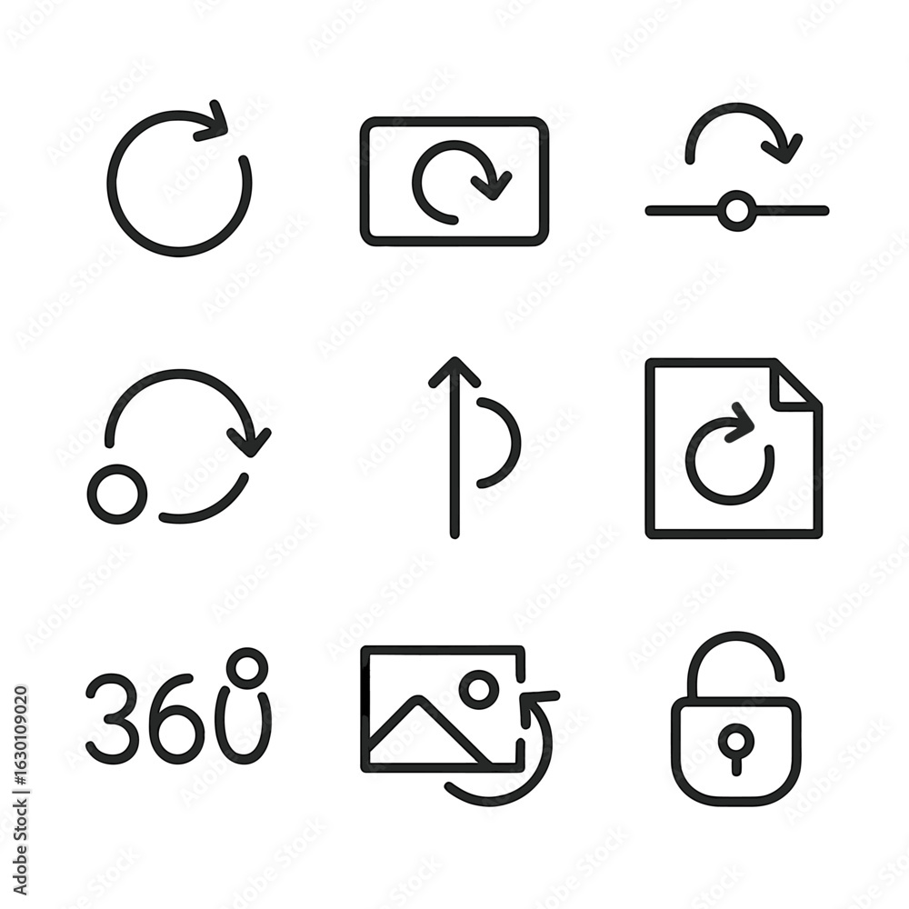 Poster rotation controls icons. outline icon set of ui rotation controls: rotate icon, rotate button, rotat