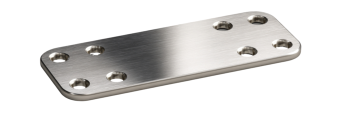 Rectangular brushed stainless steel plate with mounting holes