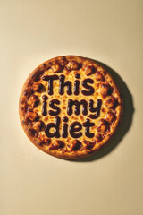 Funny Pizza Quote “This is My Diet” — Bold Typography Written with Sauce on Cheesy Crust, Conceptual Food Humor for Posters, Stickers, Social Media and Stock Image Use

