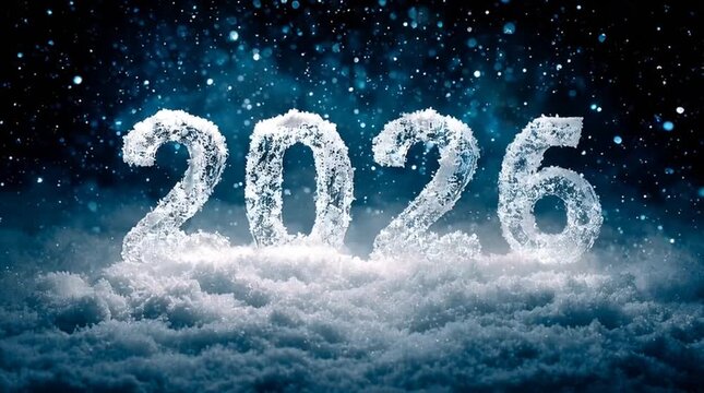 Frozen Ice 2026 Numbers in Winter Night Sky with Snow