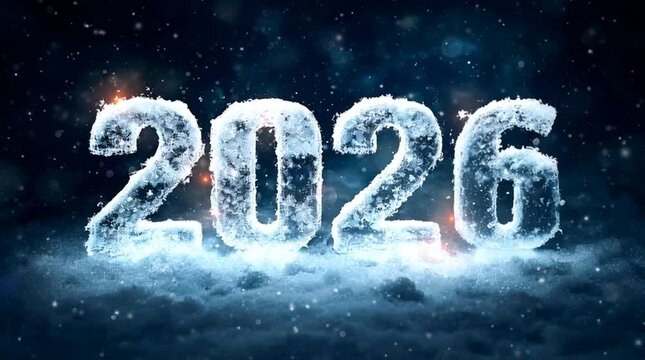 Frozen Ice 2026 Numbers in Winter Night Sky with Snow