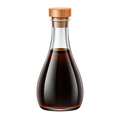 Glass bottle filled with dark liquid and a wooden stopper isolated on transparent background