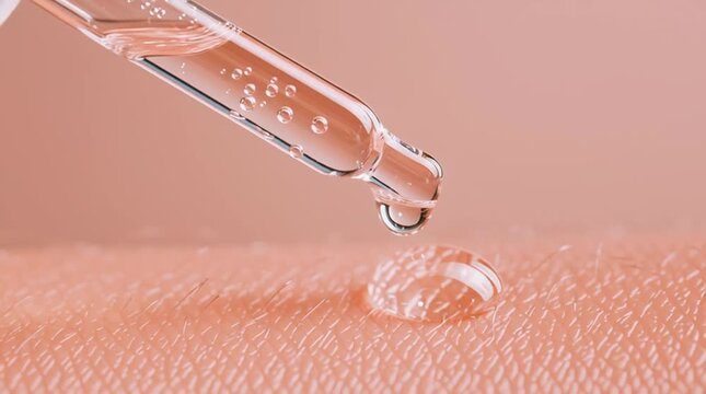Cosmetic Serum Dropper with Liquid on Skin and Surfaces &ndash; Skincare Concept