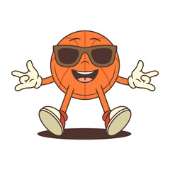 Basketball mascot vibes with sunglasses. Ideal for sporty branding, team swag, or student hype. Wide smile and red sneakers boost the energetic, playful mood. Vector illustration