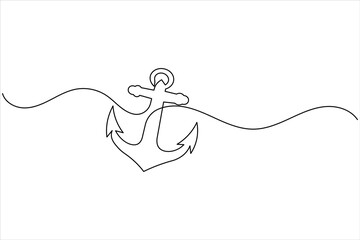 Ship Anchor icon continuous one line drawing style vector illustration on white background