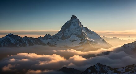 Majestic Golden Mountain Peak Rising Above the Clouds