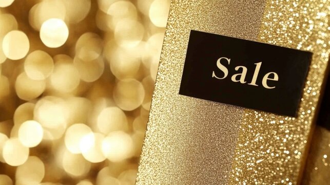 A gold box with a black sign that says Sale