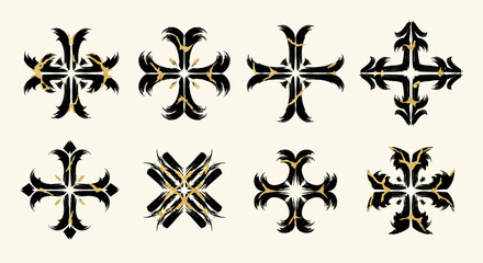 Striking black and gold abstract floral silhouette motifs create a modern, elegant design perfect for luxury branding and artistic projects