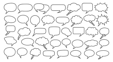 Dynamic collection of speech bubble silhouettes, perfect for creative communication, brainstorming, and message design projects, capturing thought and dialogue visually