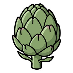 Obraz premium A vibrant cartoon illustration of a fresh whole green artichoke, a healthy raw vegetable ingredient for cooking.