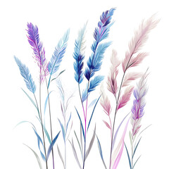 Highly detailed illustrations of various trees, leaves, grasses, and botanical elements, featuring realistic, minimalist, and abstract compositions on a white background.