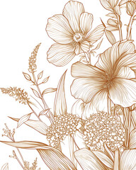 Highly detailed illustrations of various trees, leaves, grasses, and botanical elements, featuring realistic, minimalist, and abstract compositions on a white background.