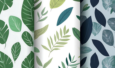 Highly detailed illustrations of various trees, leaves, grasses, and botanical elements, featuring realistic, minimalist, and abstract compositions on a white background.
