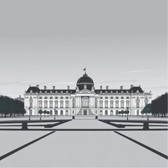 Palace of Versailles under twilight skies in Versailles in the calm of a spring dawn