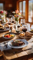 Fototapeta premium family dining table set with a complete meal spread