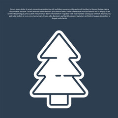 Blue line Christmas tree icon isolated on blue background. Merry Christmas and Happy New Year. Vector