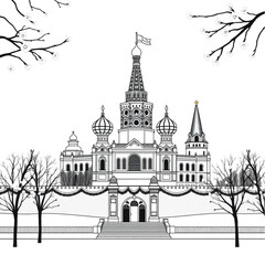 Obraz premium Kremlin with festive decorations in Moscow under fresh spring blossoms