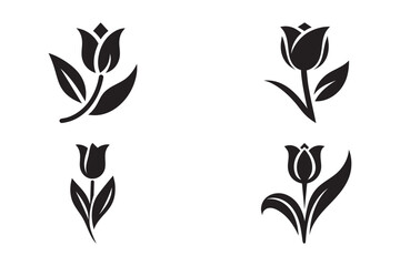 Tulip Flower Icon set silhouette vector illustration