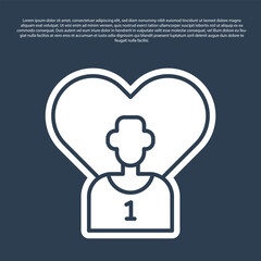 Blue line Football or soccer player icon isolated on blue background. Vector