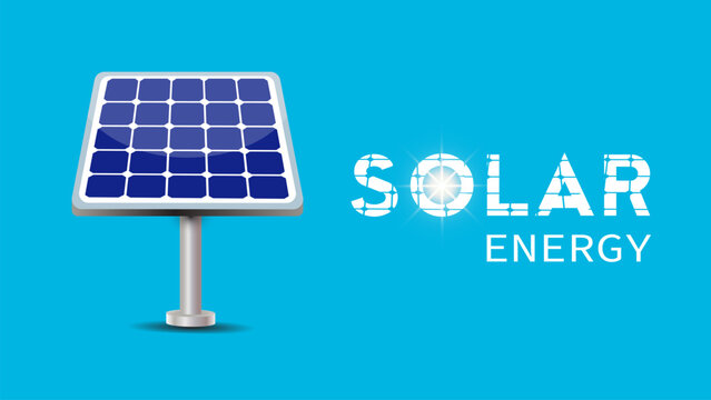 Solar energy solar panel with sky blue background.eps