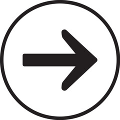Black arrow pointing right inside a circle isolated on white background