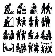 Minimalist technology icons: laptop, printer, server, and cloud collection