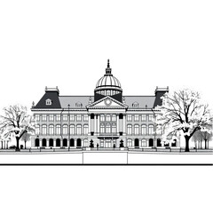 Obraz premium Rijksmuseum shimmering in Amsterdam under fresh spring blossoms
