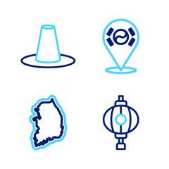 Set line Korean lantern, South map, Location and hat icon. Vector