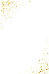 Gold stars vector background, sparkling Christmas confetti falling isolated on white. Magic shining flying golden stars glitter backdrop, sparkle border