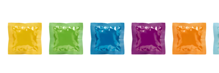 Vibrant foil sealed packets in assorted colors offer a clean, modern aesthetic for product packaging and branding concepts.