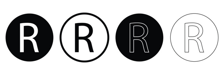 Registered trademark symbol icons set in black filled and outlined style .Vector illustration in eps 10.