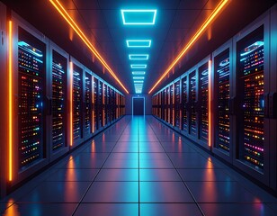 Cyberpunk AI Data Center Server Room