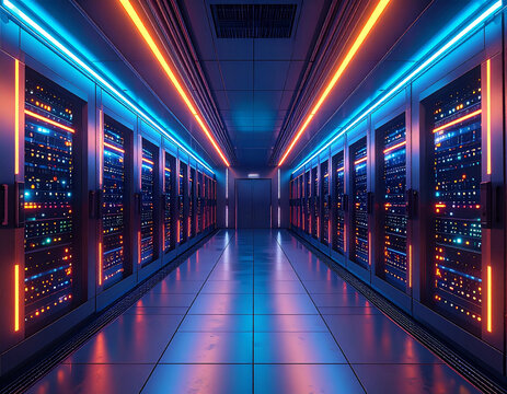 Cyberpunk AI Data Center Server Room