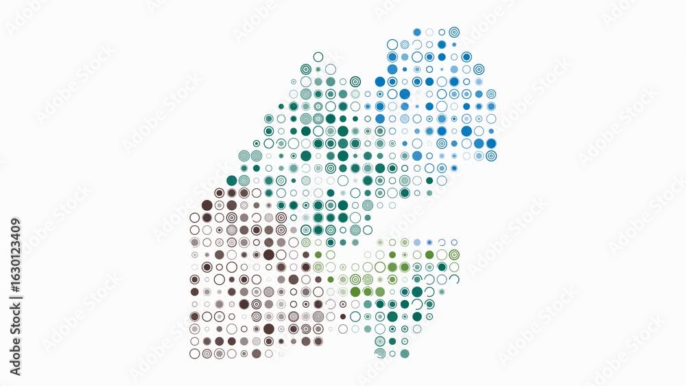 Poster djibouti map animation. shape of the country with pulsating colored dots. large size circle blocks. 