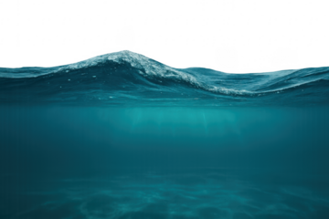 Underwater view of ocean wave breaking on transparent background
