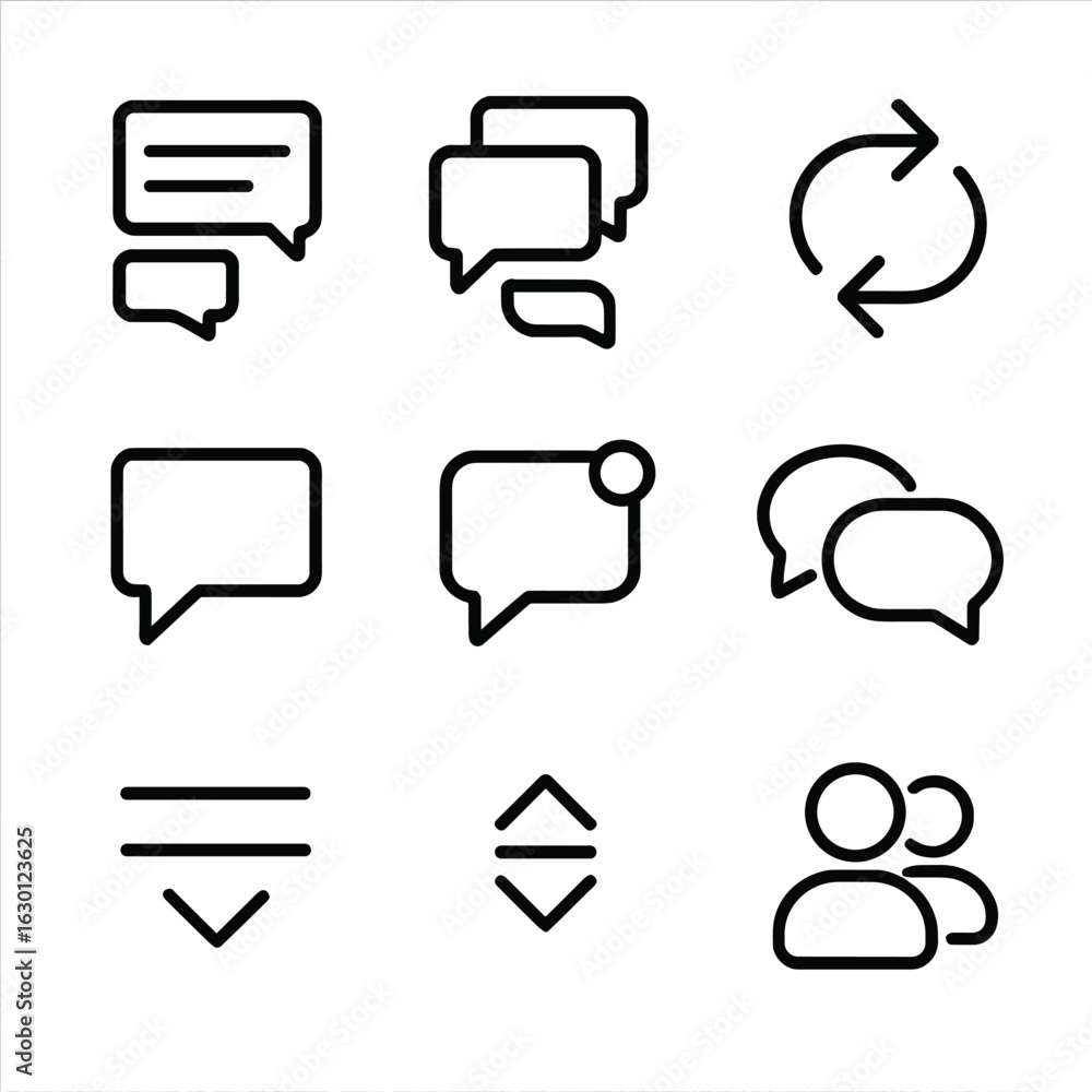 Aufkleber forum thread icons. outline icon set of threads in communication forums: discussion thread, comment 