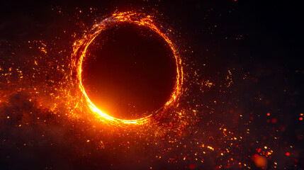 Stunning depiction of a fiery cosmic eclipse with glowing sparks and intense light emissions