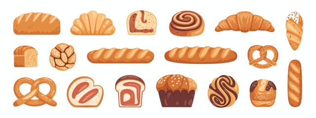 Assorted baked goods collection bread pastry_1.eps