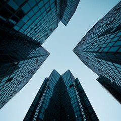 Fototapeta premium Modern Skyscrapers Reaching Towards the Light