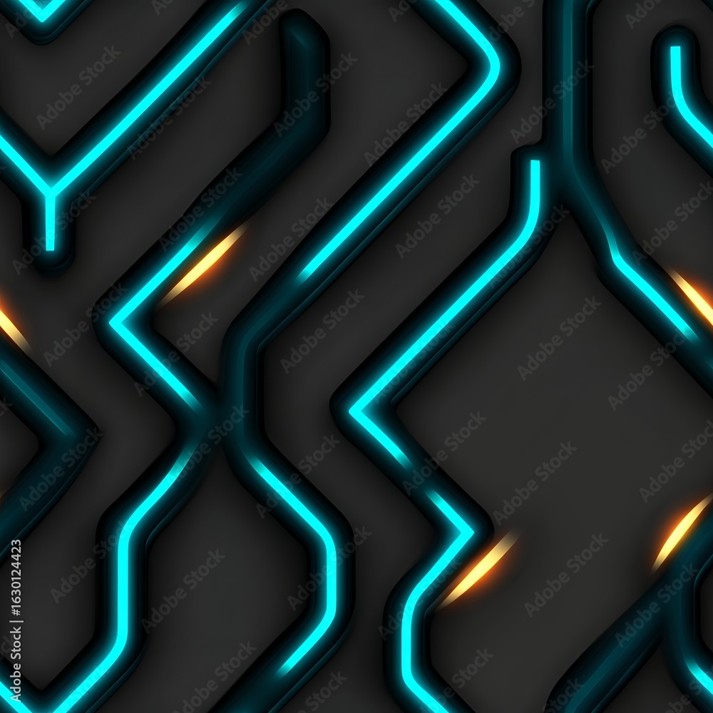Poster abstract geometric pattern with glowing cyan lines on dark gray background
