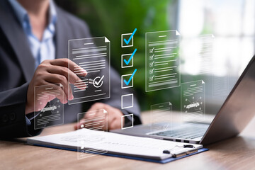 Car Insurance Checklist Document, Review and Coverage Terms Inspection concept, Businessman checklist and approved Conditions for Vehicle Damage Compensation, Repair budget Vehicle Damage Policy, Risk