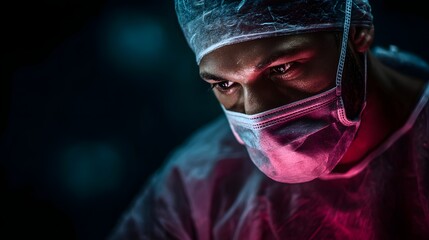 Focused neurosurgeon performing delicate brain surgery