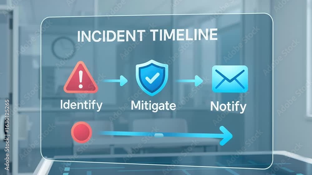 Aufkleber incident timeline concept featuring identify, mitigate, and notify steps transparent digital interfa
