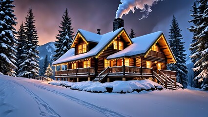 winter landscape with houses and trees