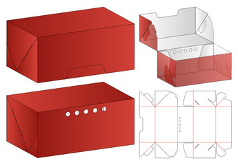 Fried Food Box Packaging Template with Chicken Illustration 3D Mockup and Dieline Layout