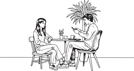 Couple Dining in Café Vector
